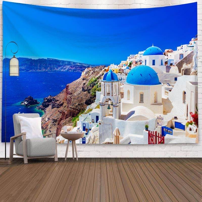 Wall Scroll Tapestry - Tapeçaria de cenário de Santorini, Grécia,