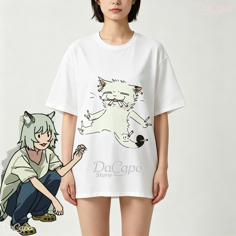 Anime Merchandise T Shirt - Camiseta Casual de Algodão Chainsmoker Cat